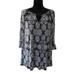 Catherines Women's 2X Petite Lined Damask Print Tunic Top All Season Comfortable